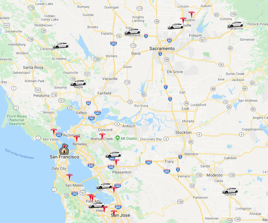 Tesla Ride Finder map