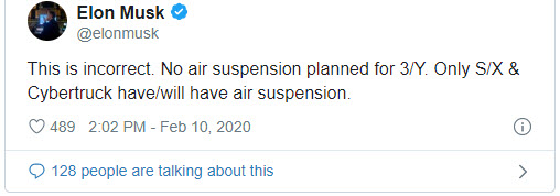 Musk tweet Model 3 air suspension