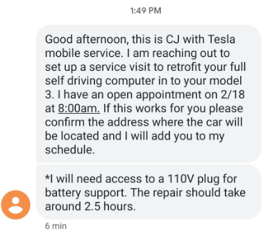 Tesla Mobile Service FSD upgrade