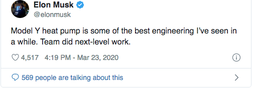 Elon Musk tweet heat pump Model Y