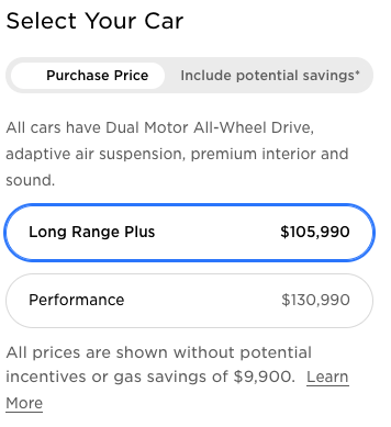 Tesla Model S price changes Canada