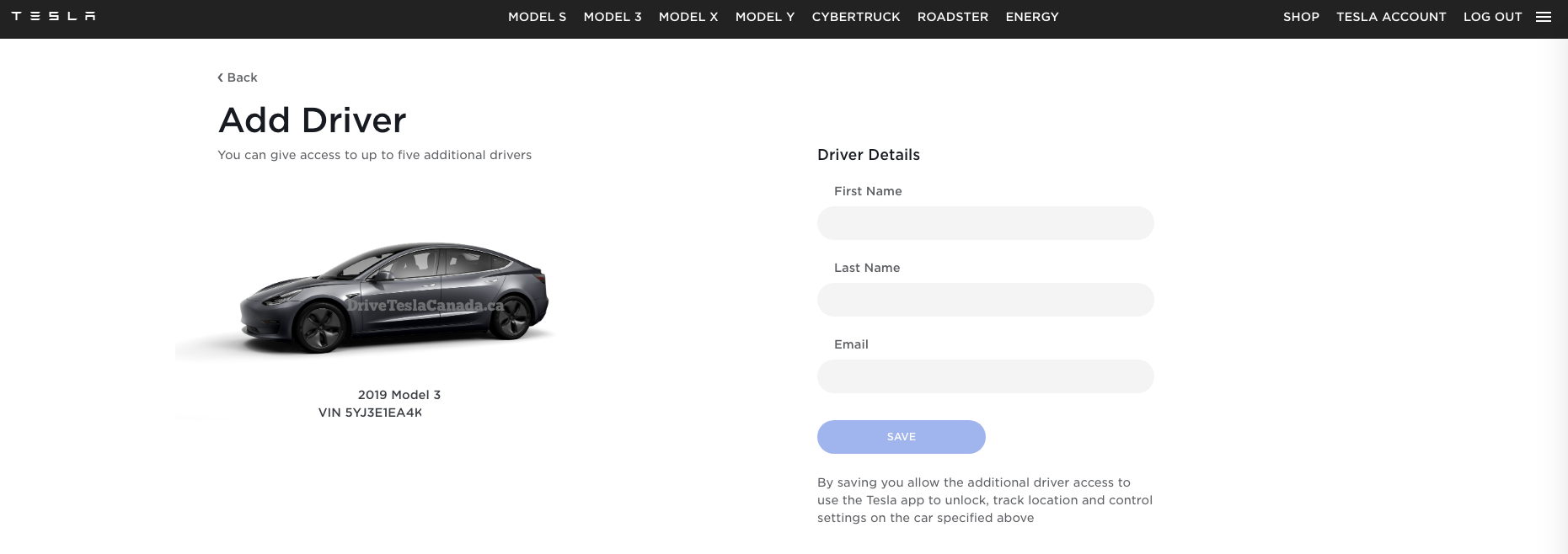 Tesla Car Access add