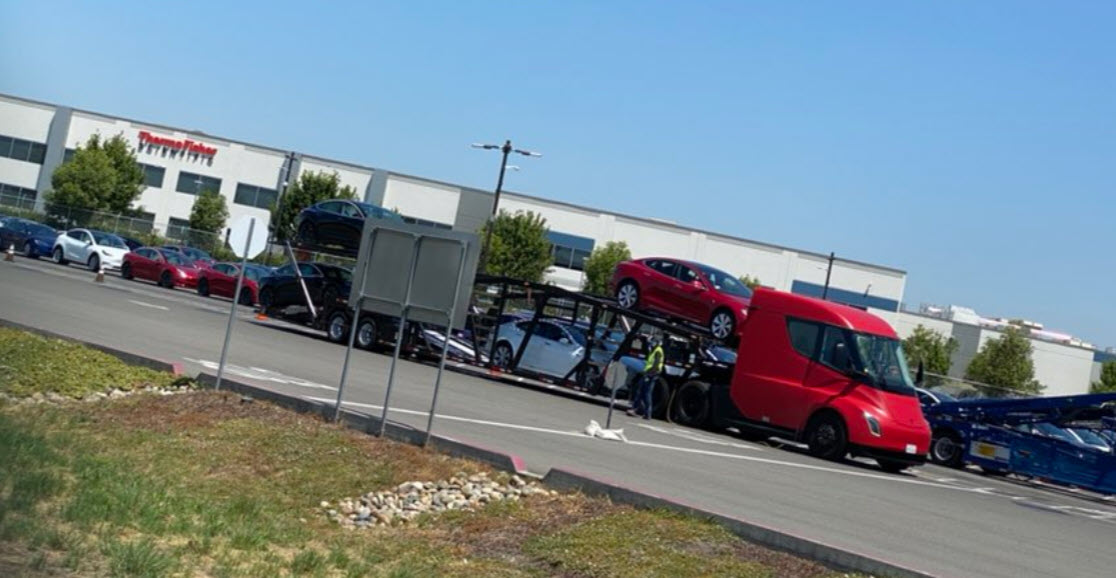 Tesla Semi delivering Tesla vehicles