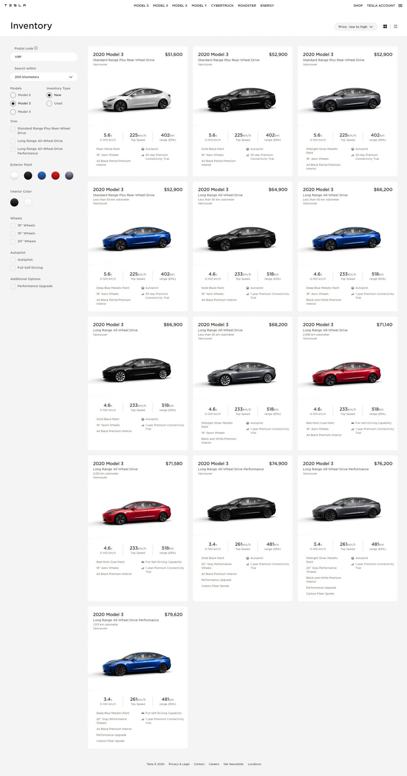 Tesla inventory vehicles