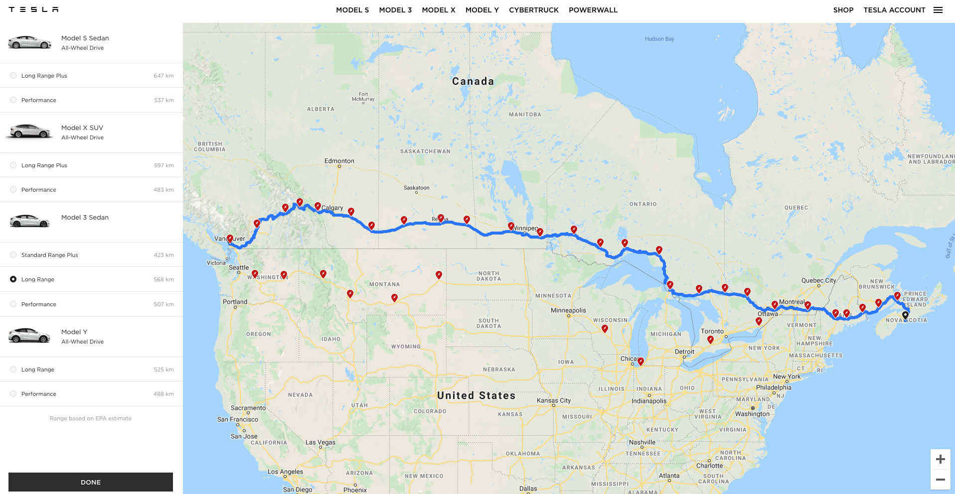 Tesla Charging Route Planner Tesla Updates Trip Planner To Include Model 3 Sr+, Model Y, And All New Epa  Ranges - Drive Tesla