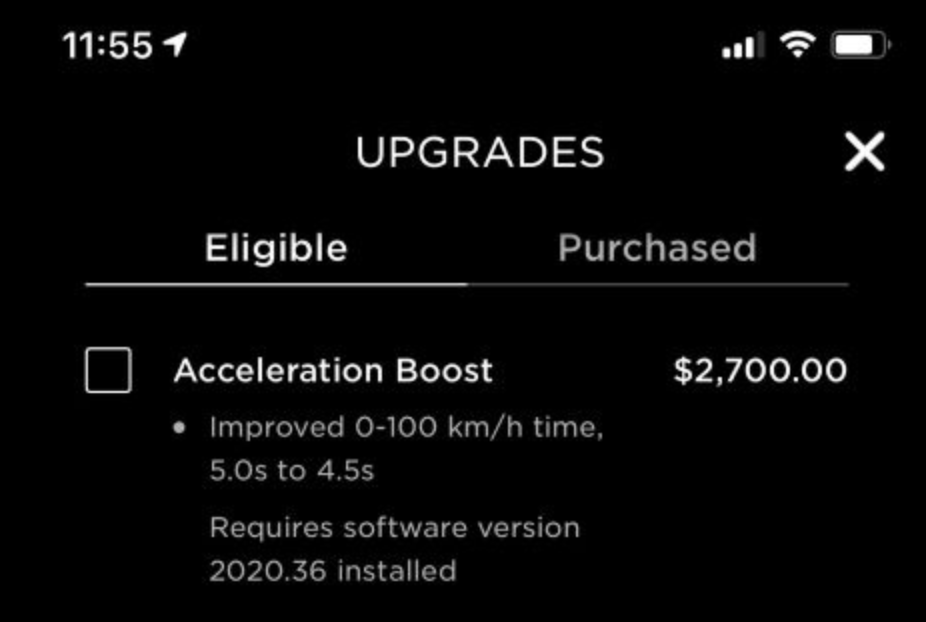 Acceleration boost store model 3