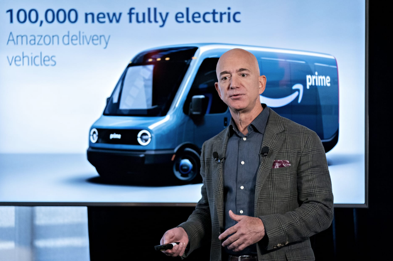 Amazon Rivian Delivery Truck Bezos
