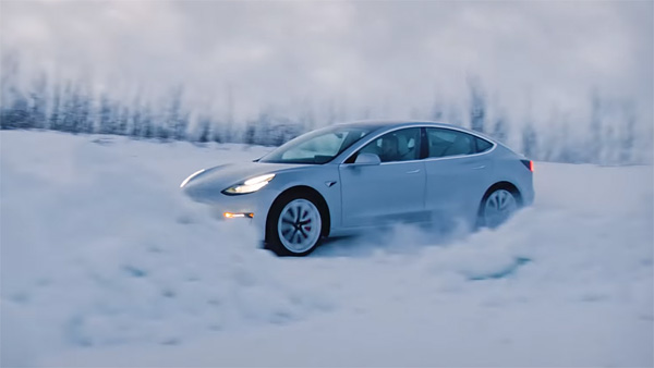 Model 3 drifting in snow
