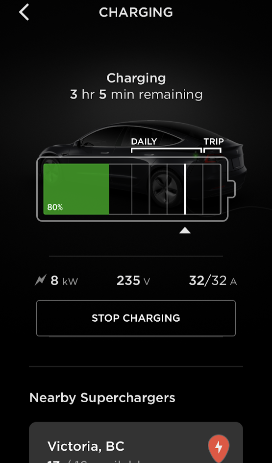 Tesla iOS app charging changes %
