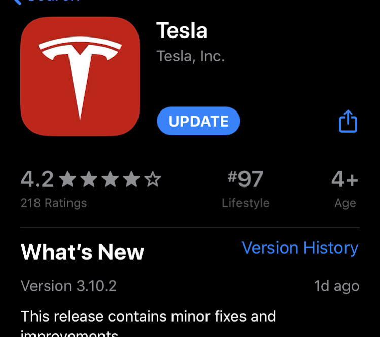 Tesla iOS app update 3.10.2