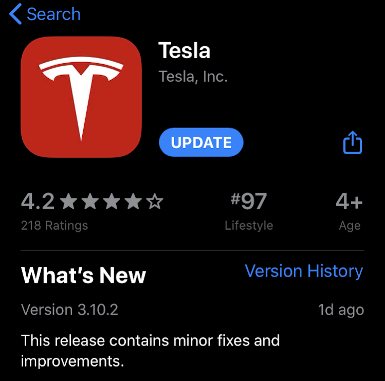 Tesla iOS app update 3.10.2