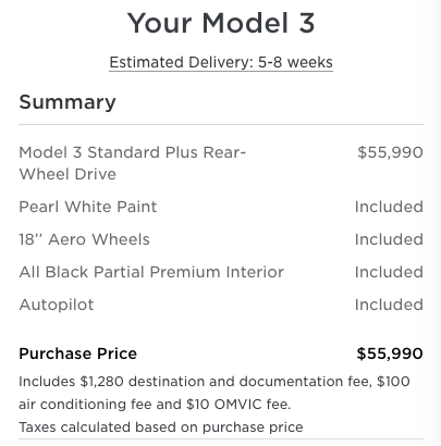 Model 3 fees Canada