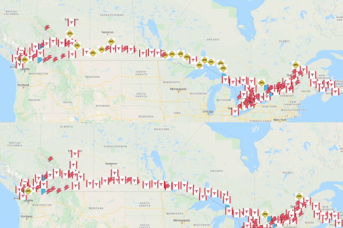 Tesla Canada Supercharger map