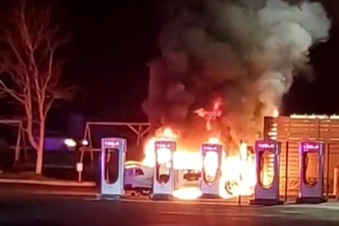 Tesla Supercharger fire drunk driver
