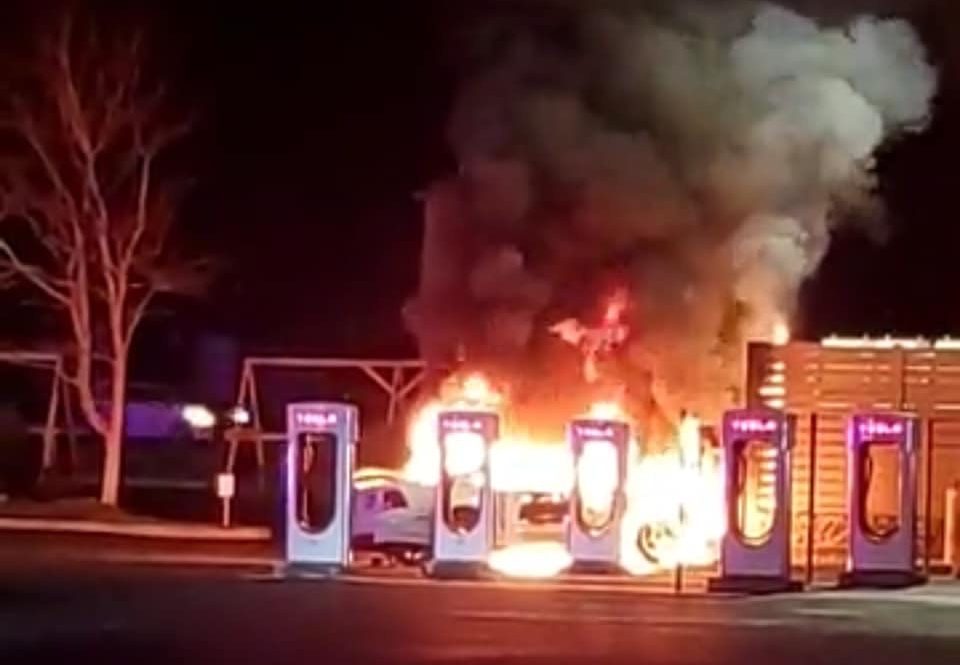 Tesla Supercharger fire drunk driver
