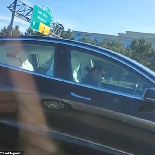 Tesla driver asleep behind the wheel