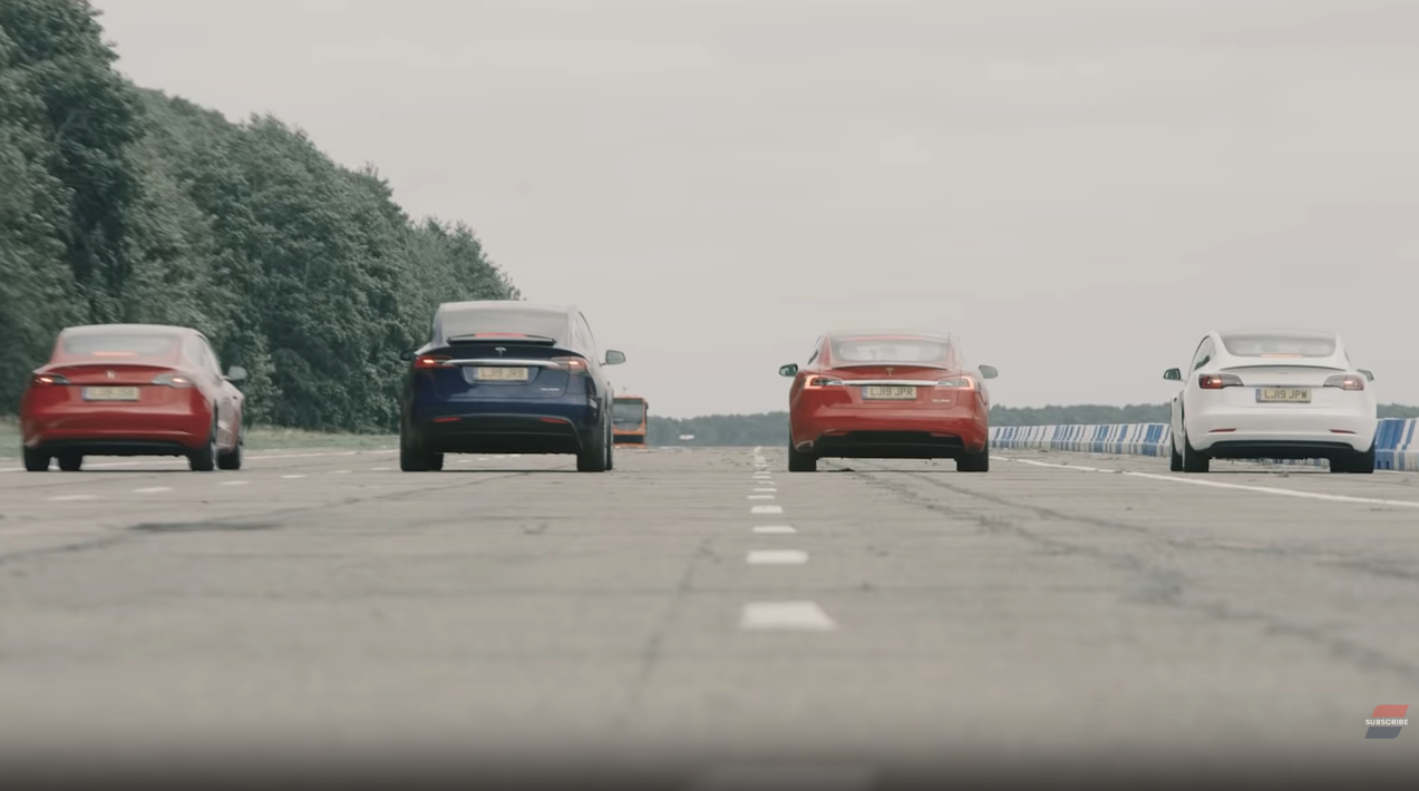 watch all 3 models of tesla vehicles battle it out in this drag race