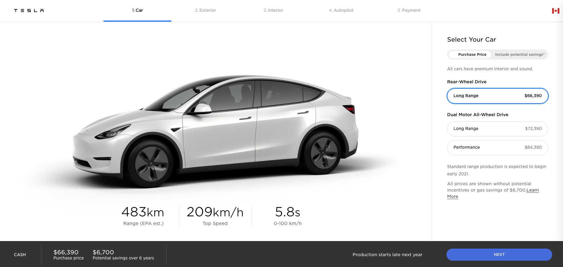 Model Y configurator