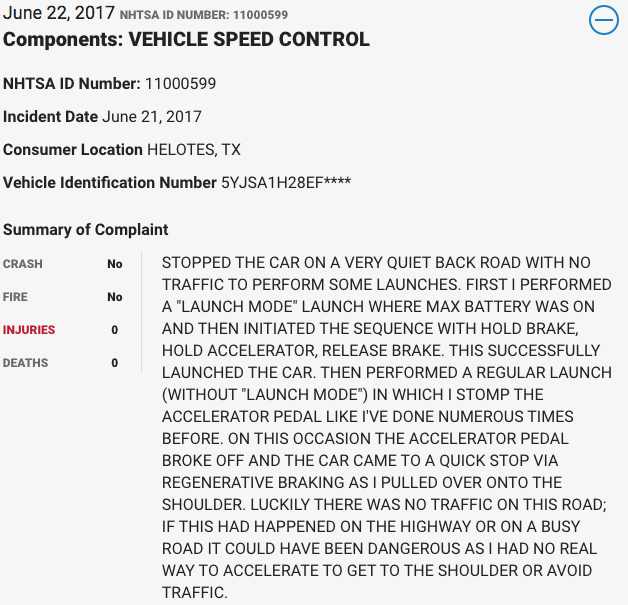 NHTSA complaint 111000599