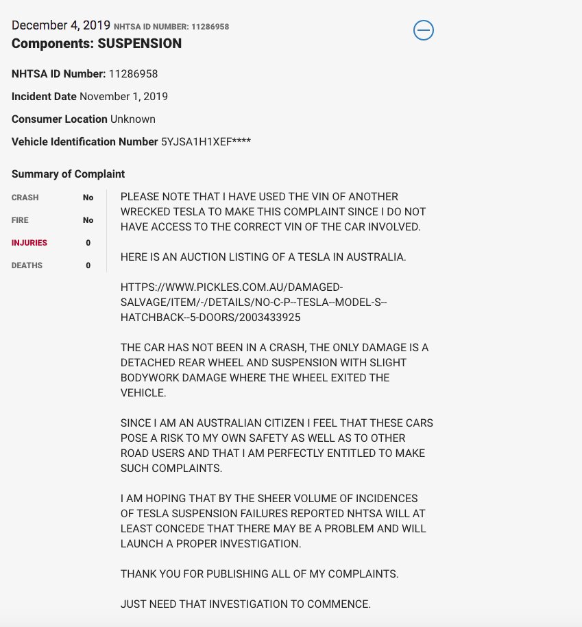 Tesla NHTSA complaint Australia