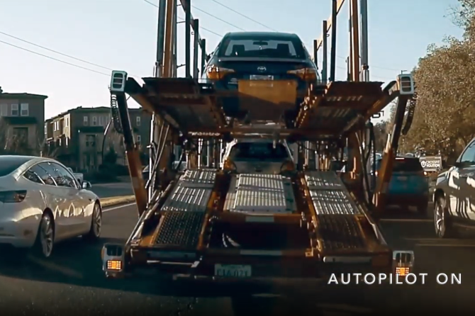 Tesla rear ends transport truck