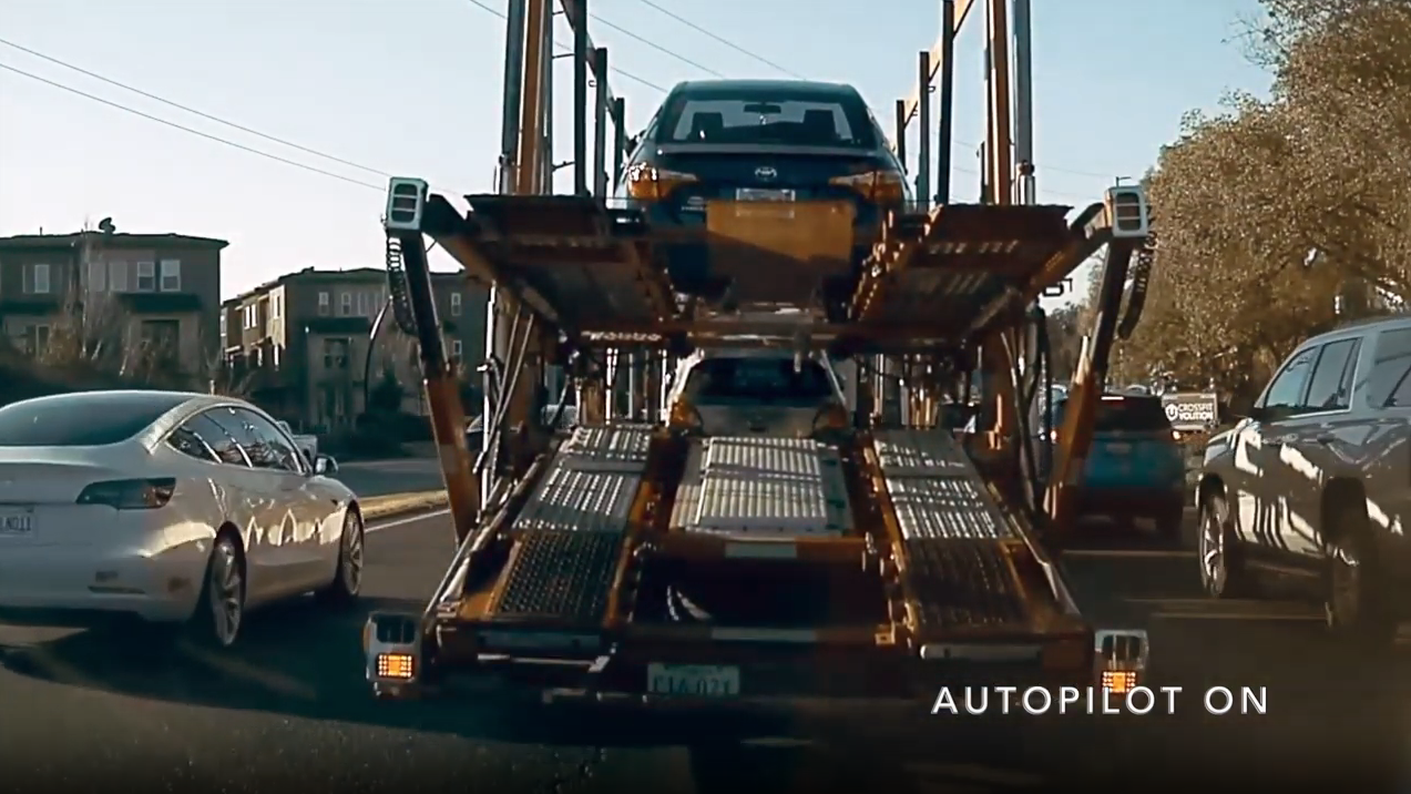 Tesla rear ends transport truck