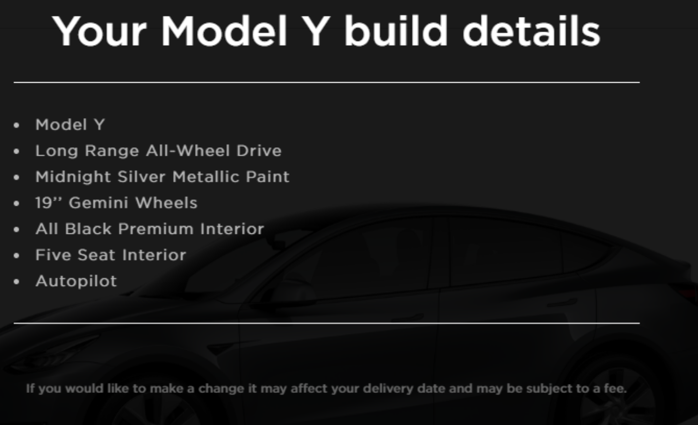 Model Y build details