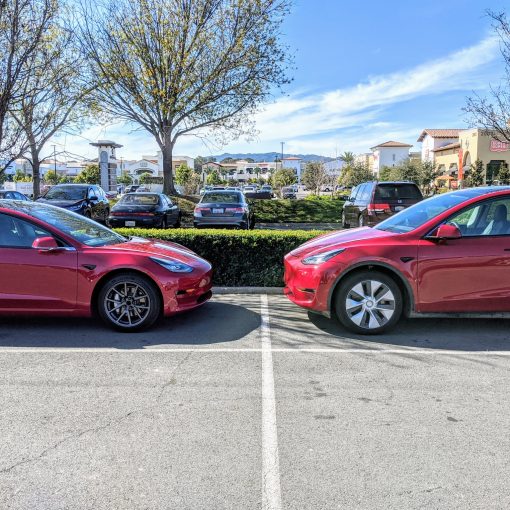 Red Model 3 and Model Y California