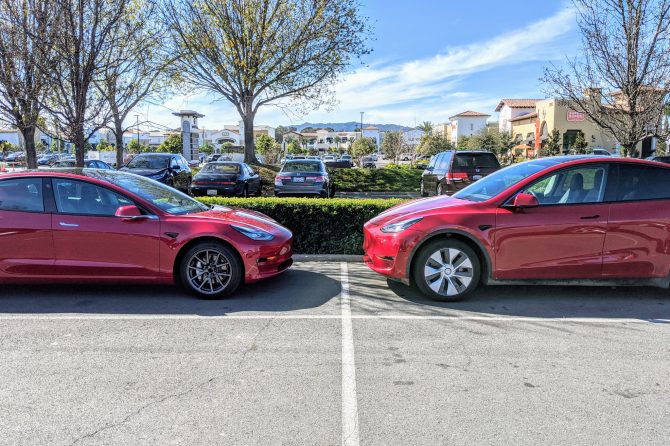 Red Model 3 and Model Y California