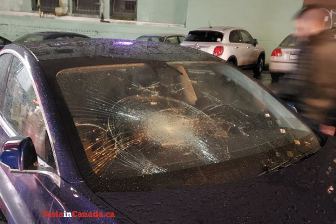 Tesla Model 3 Vancouver BC windshield smashed