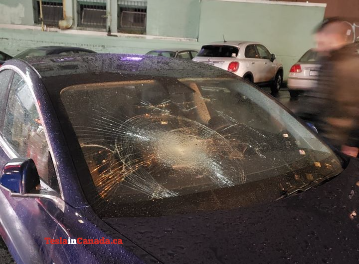 Tesla Model 3 Vancouver BC windshield smashed