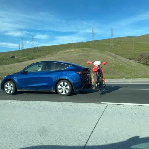 Tesla Model Y tow hitch with dirt bike