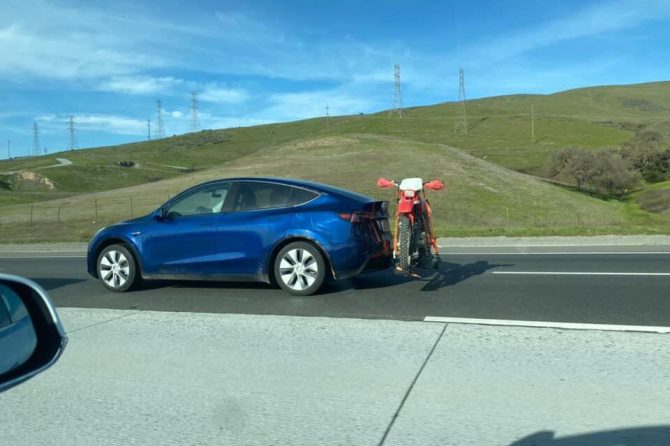 Tesla Model Y tow hitch with dirt bike