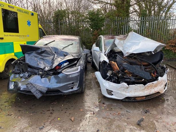 Two Model X after tree crashes
