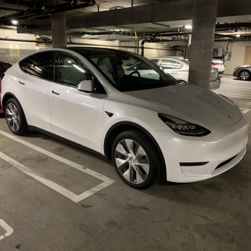 White Model Y with white interior