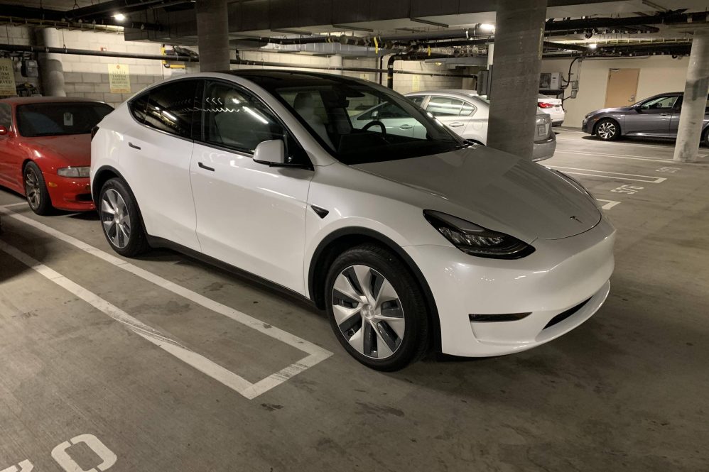 White Model Y with white interior