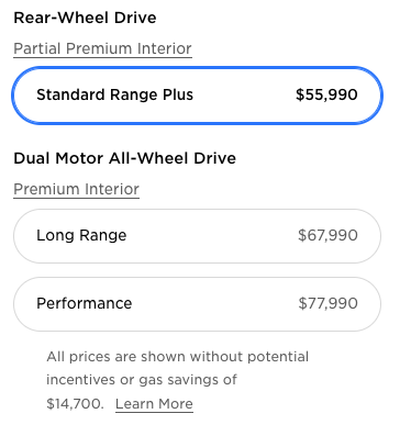Tesla Model 3 prices in Canada after price increase