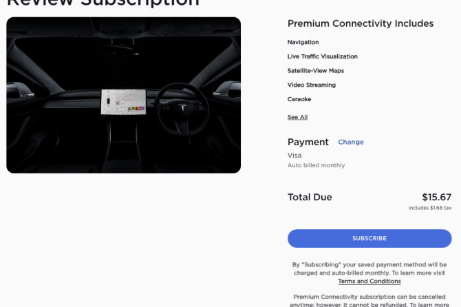 Tesla Premium Connectivity subscription 2