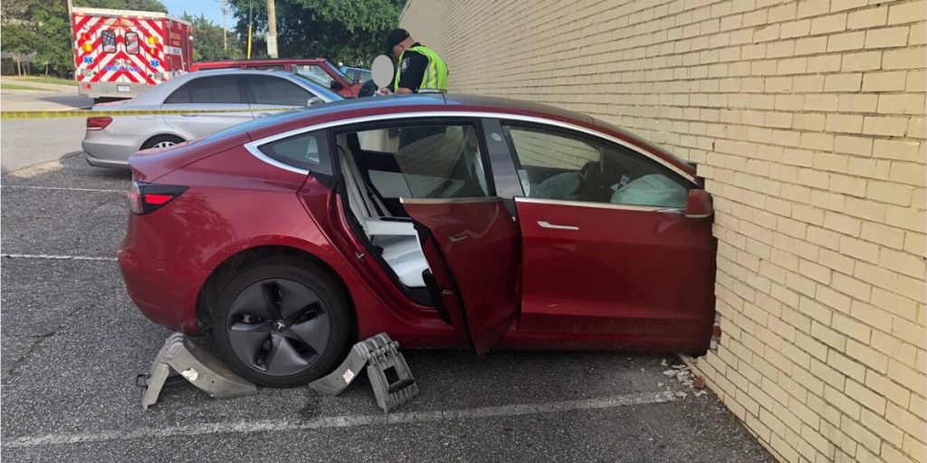 Tesla Model 3 into brick wall
