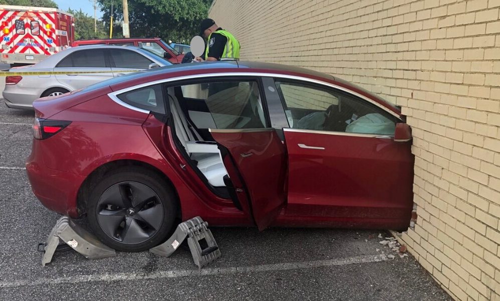Tesla Model 3 into brick wall