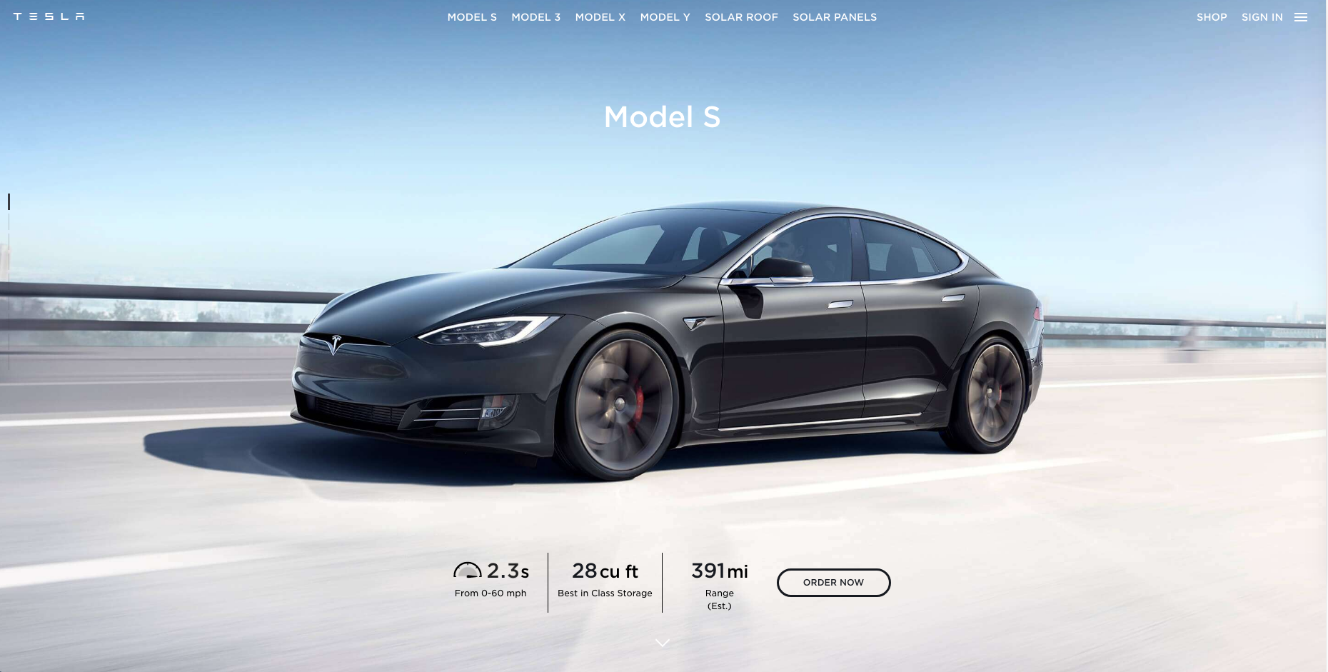 Tesla Model S specs page