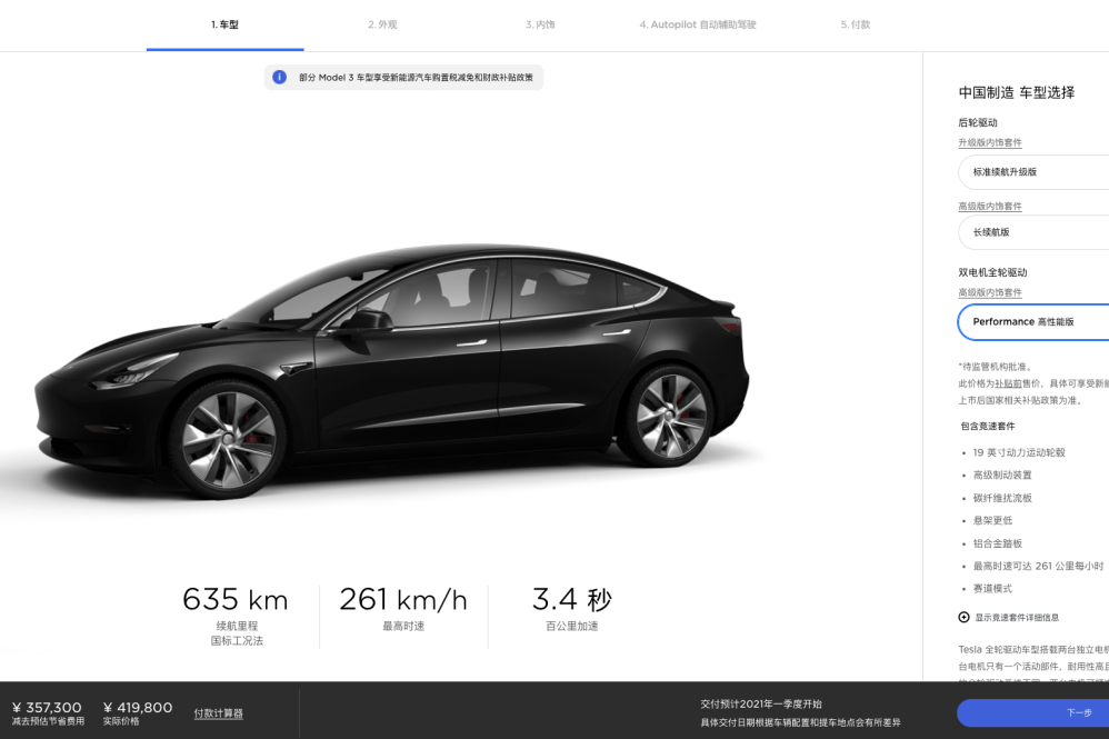 Performance Model 3 China after