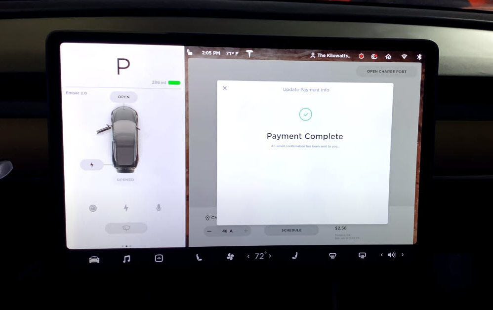 Supercharger payment screen