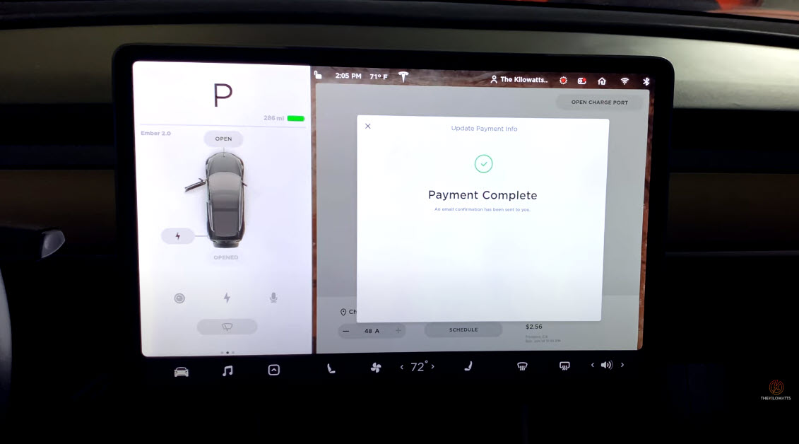 Supercharger payment screen