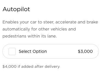 Tesla Autopilot option US