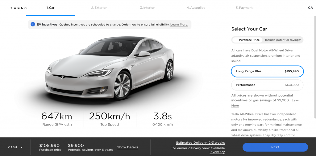 Tesla Model S LR Plus with new range