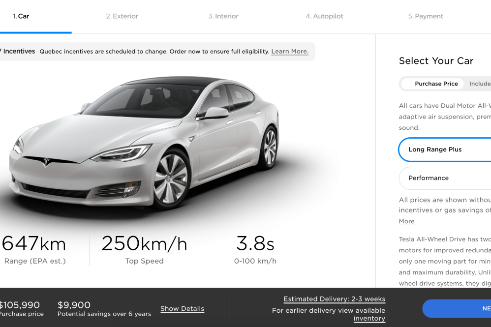 Tesla Model S LR Plus with new range