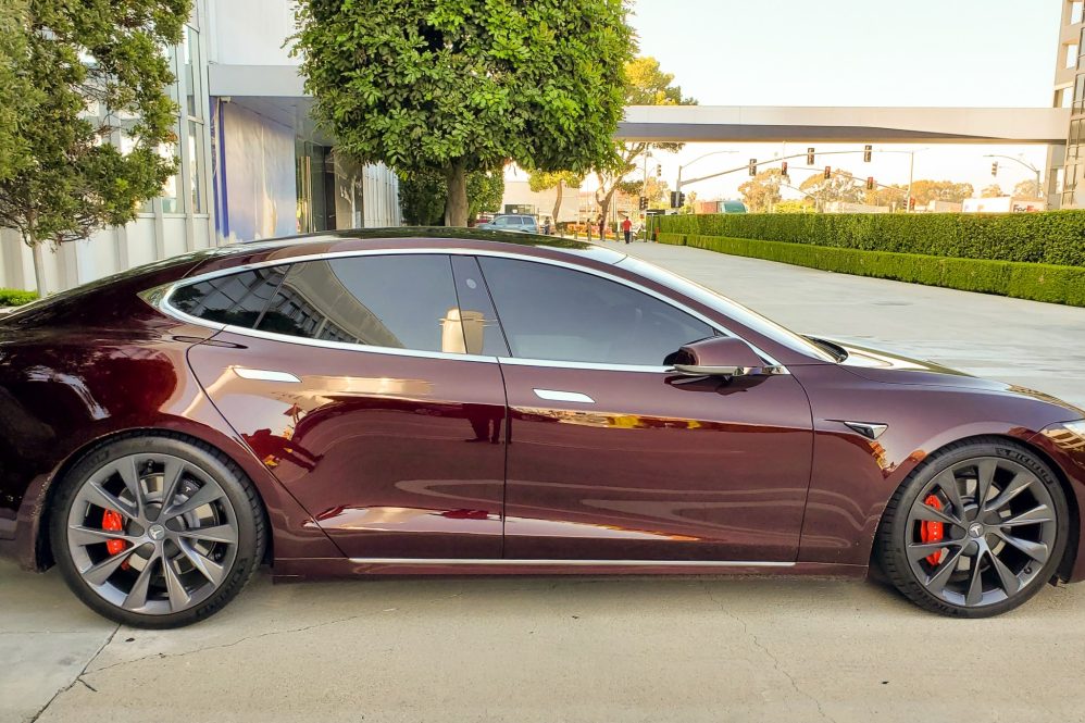 Crimson Red Tesla colour corrected