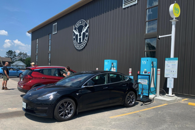 Highlander Brew EV chargers Tesla