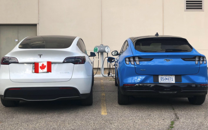 Tesla Model Y side by side with Ford Mach-E